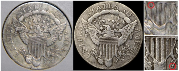 Reverse, certified example, 1807 dime