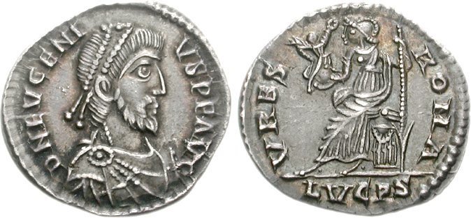 A siliqua of the rebel-emperor Eugenius, 392 to 394 CE. Images courtesy CNG, NGC